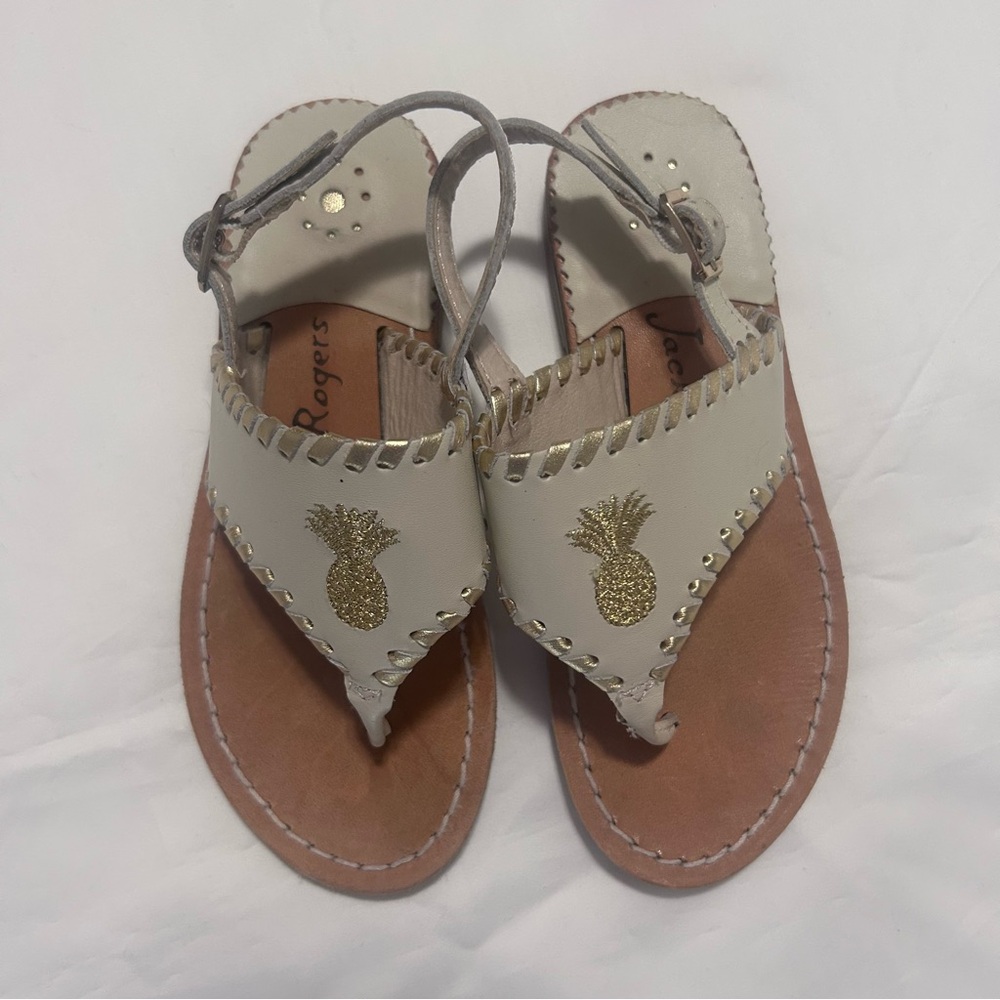 Jack Rogers "Little Miss Pineapple" Sandals in a cream/bone and gold. 12